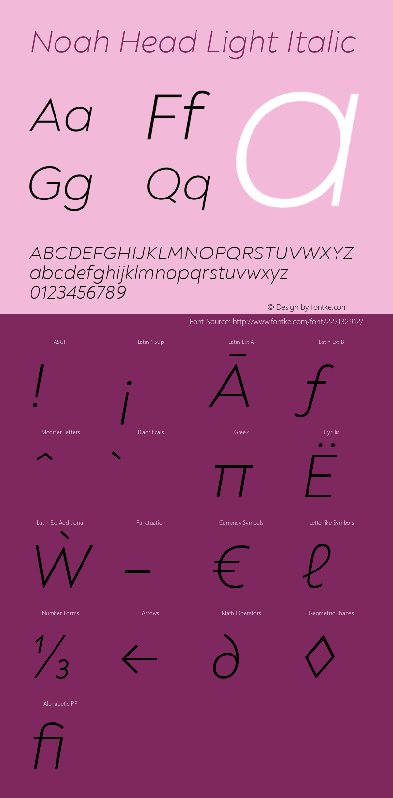 Noah Head Light Italic Version 1.000; ttfautohint (v1.8)图片样张