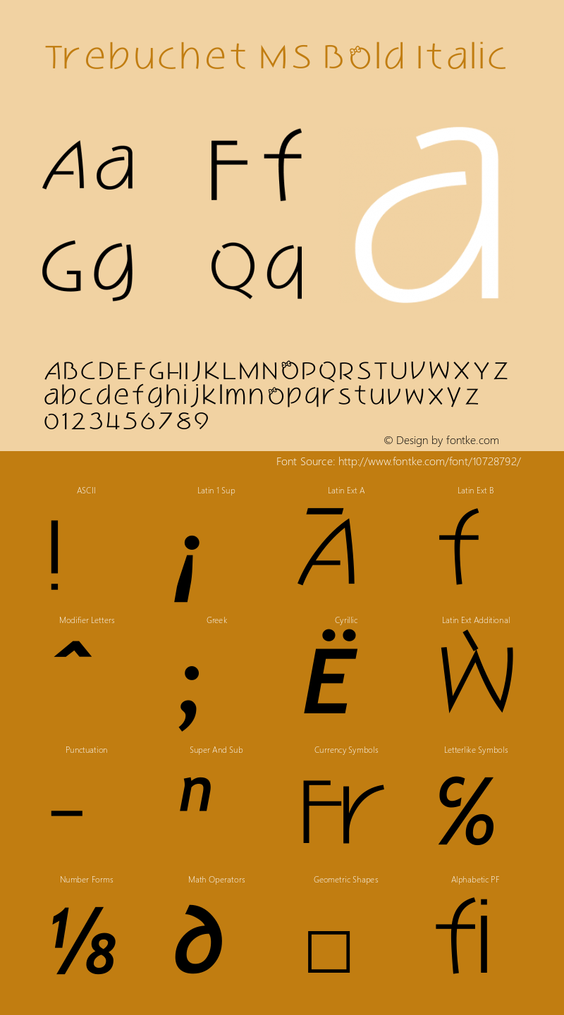 Trebuchet MS Bold Italic Version 5.00x图片样张