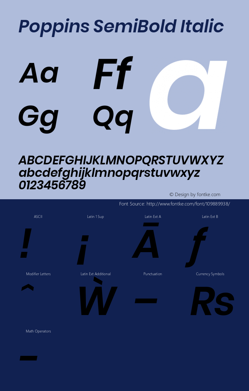 Poppins SemiBold Italic Version 3.010;PS 1.000;hotconv 16.6.54;makeotf.lib2.5.65590图片样张