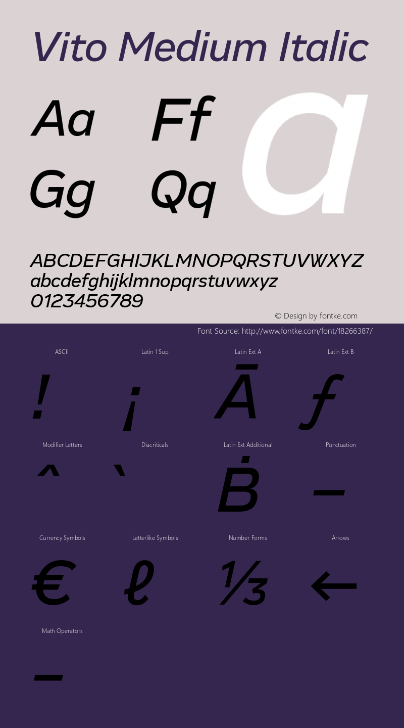 Vito Medium Italic Version 1.000;PS 001.000;hotconv 1.0.70;makeotf.lib2.5.58329图片样张