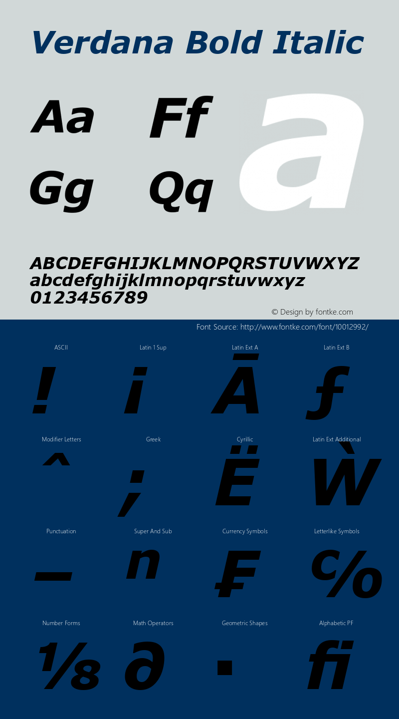 Verdana Bold Italic Version 2.10图片样张