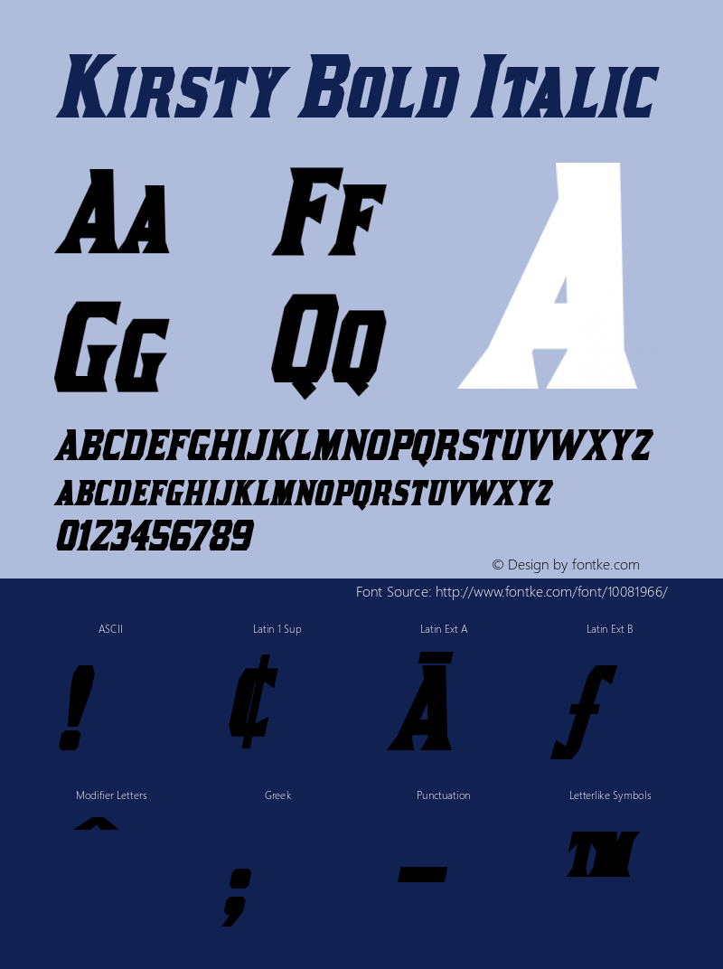 Kirsty Bold Italic Version 1.0; 2000; initial release图片样张