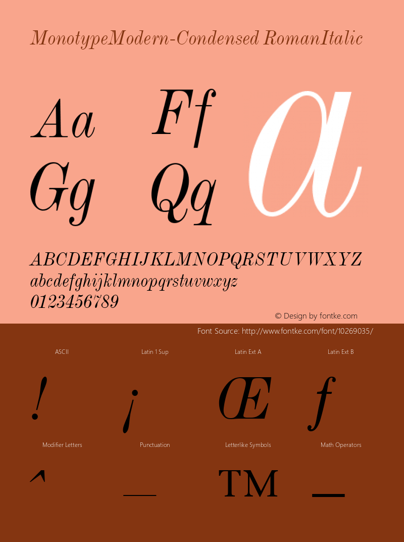 MonotypeModern-Condensed RomanItalic Version 1.00图片样张