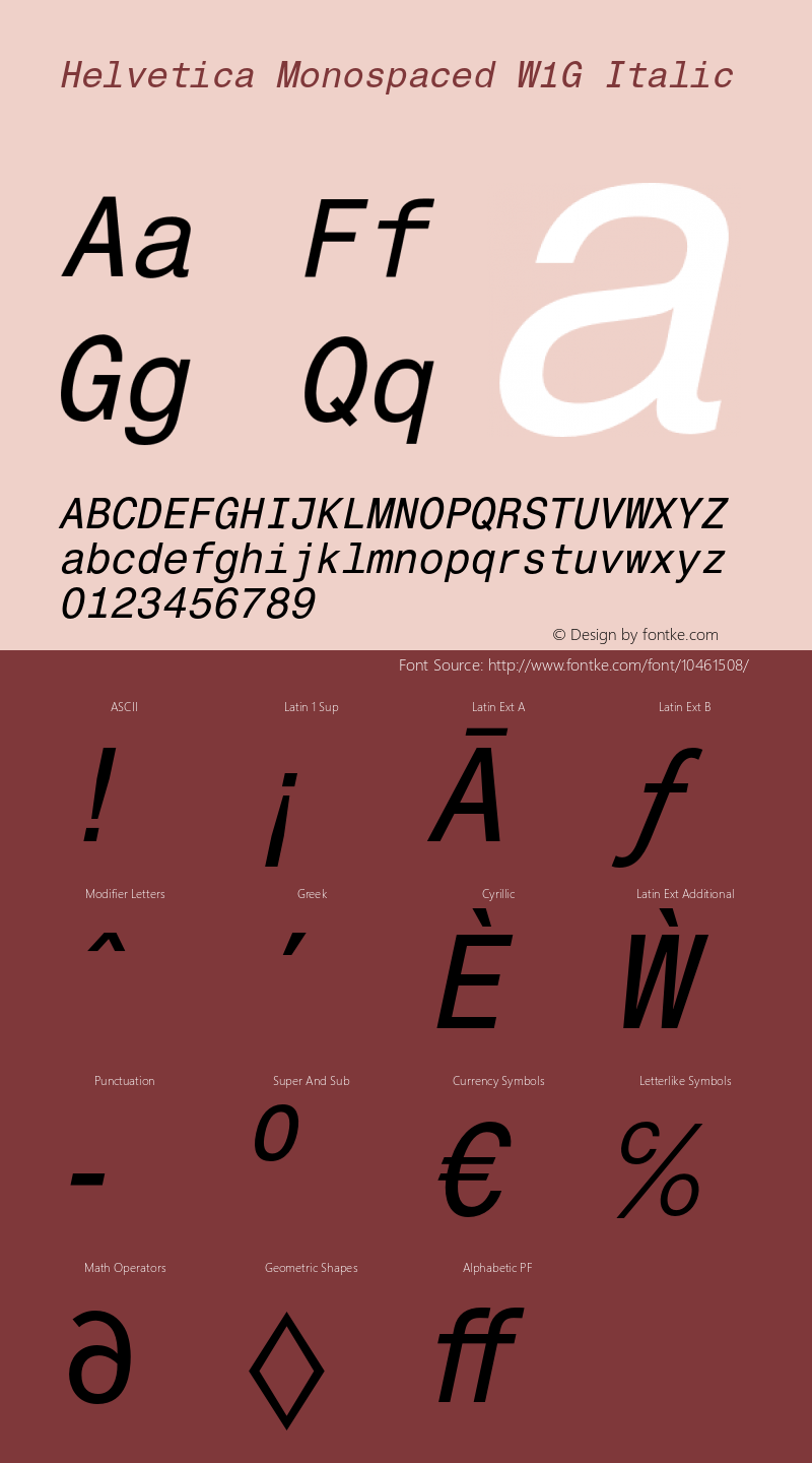 Helvetica Monospaced W1G Italic Version 1.00图片样张