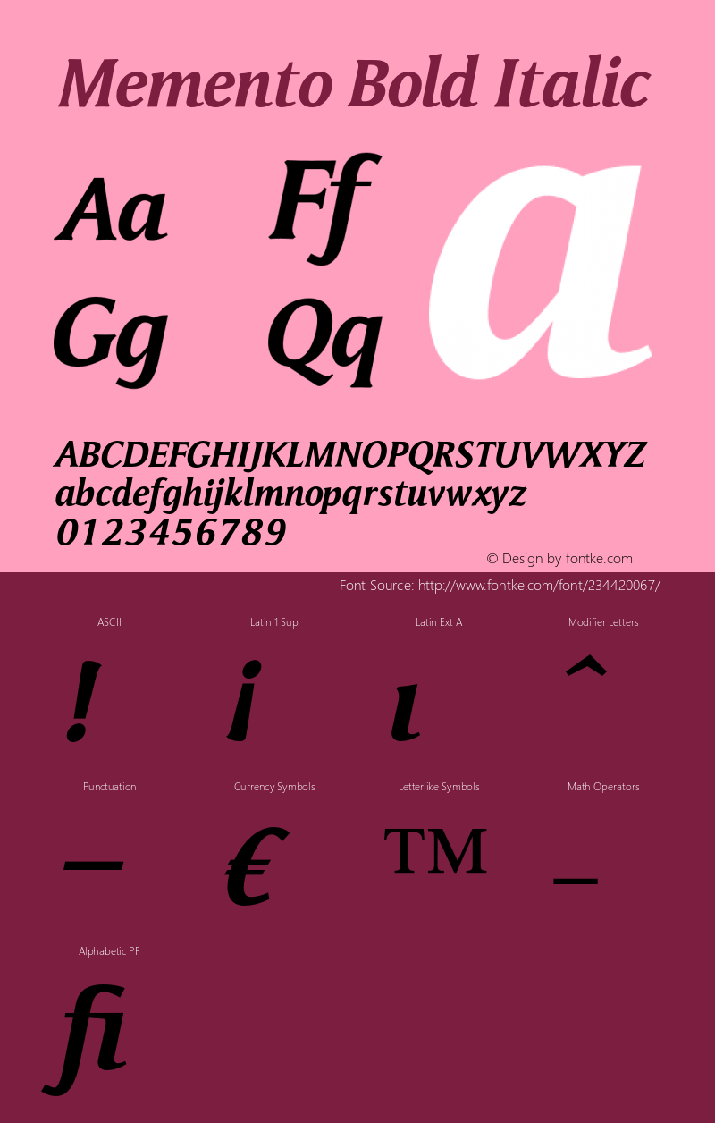 Memento Bold Italic Version 1.00图片样张