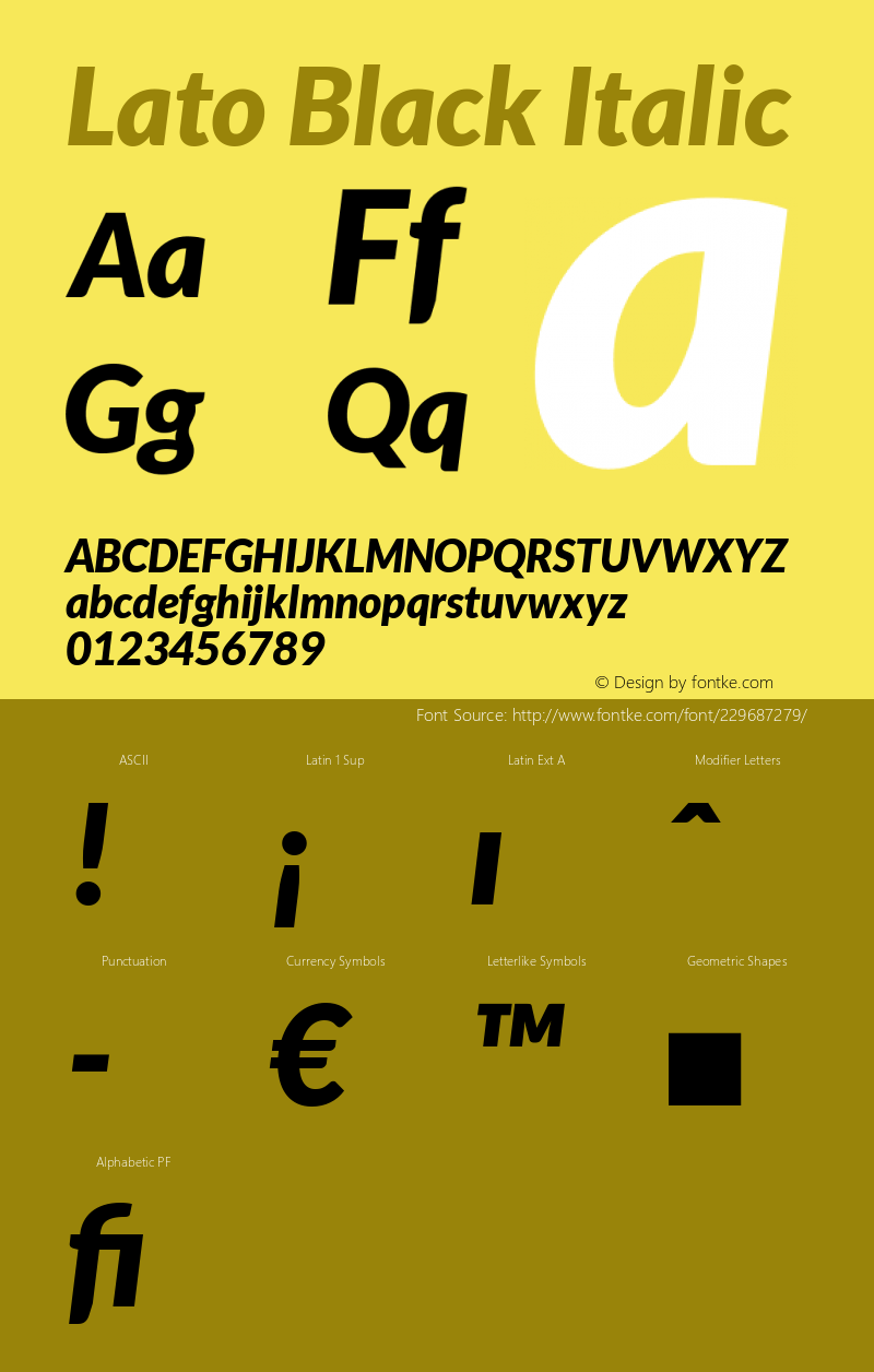 Lato Black Italic Version 1.104; Western+Polish opensource图片样张