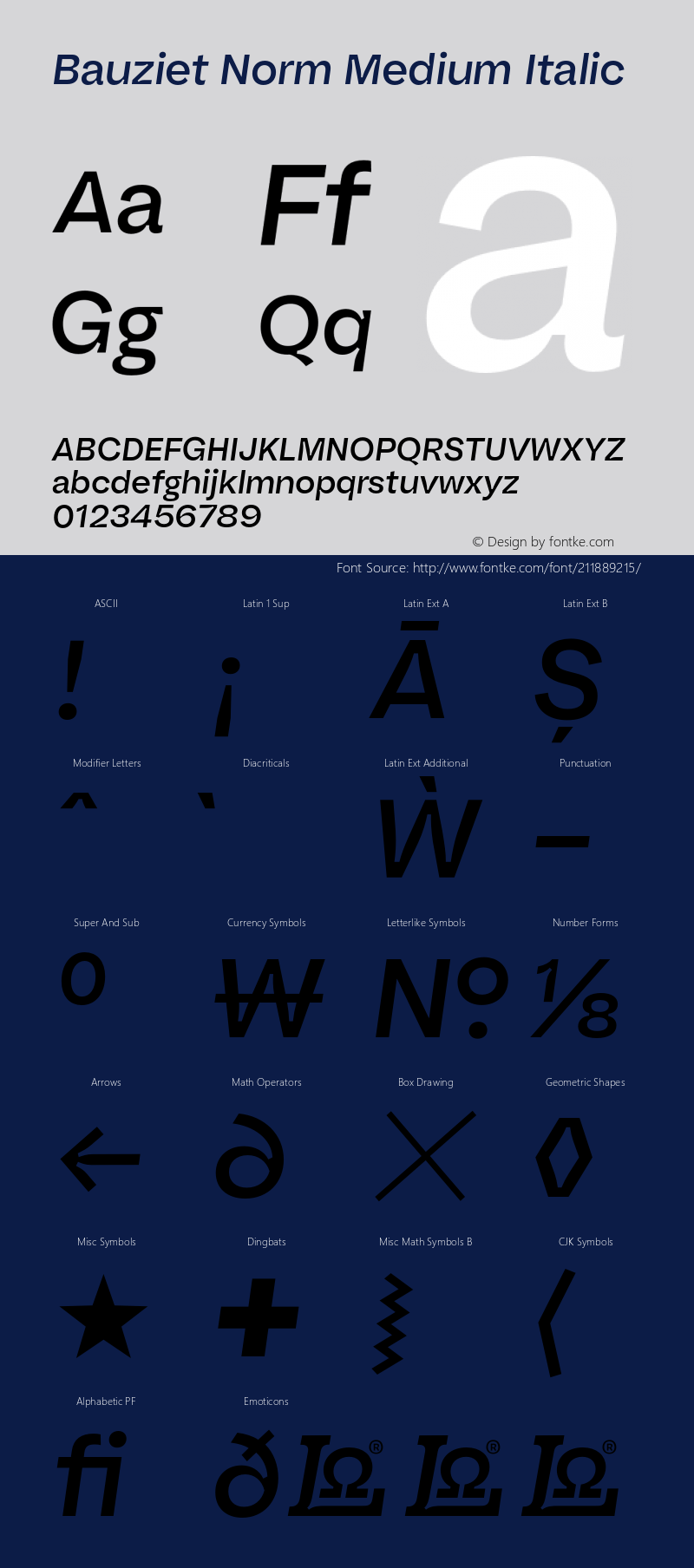 Bauziet Norm Medium Italic Version 1.000;hotconv 1.0.109;makeotfexe 2.5.65596图片样张