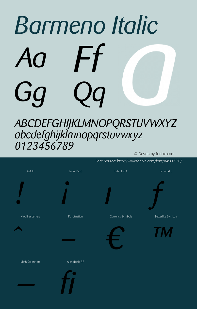 BarmenoReg Italic Version 1.005; hotconv 1.0.38图片样张