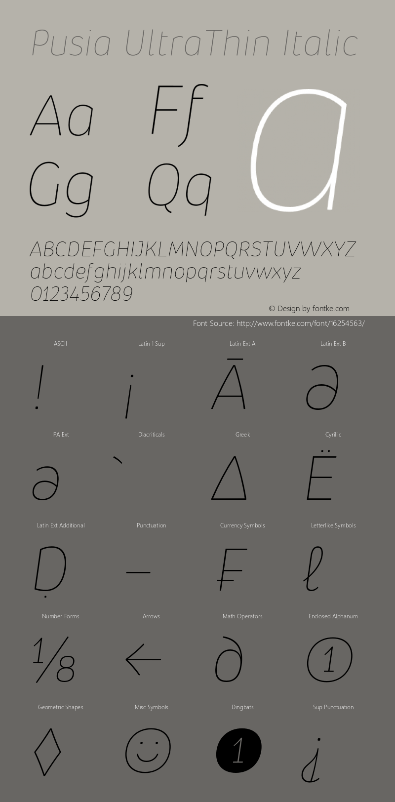 Pusia UltraThin Italic Version 1.000;PS 001.000;hotconv 1.0.88;makeotf.lib2.5.64775图片样张