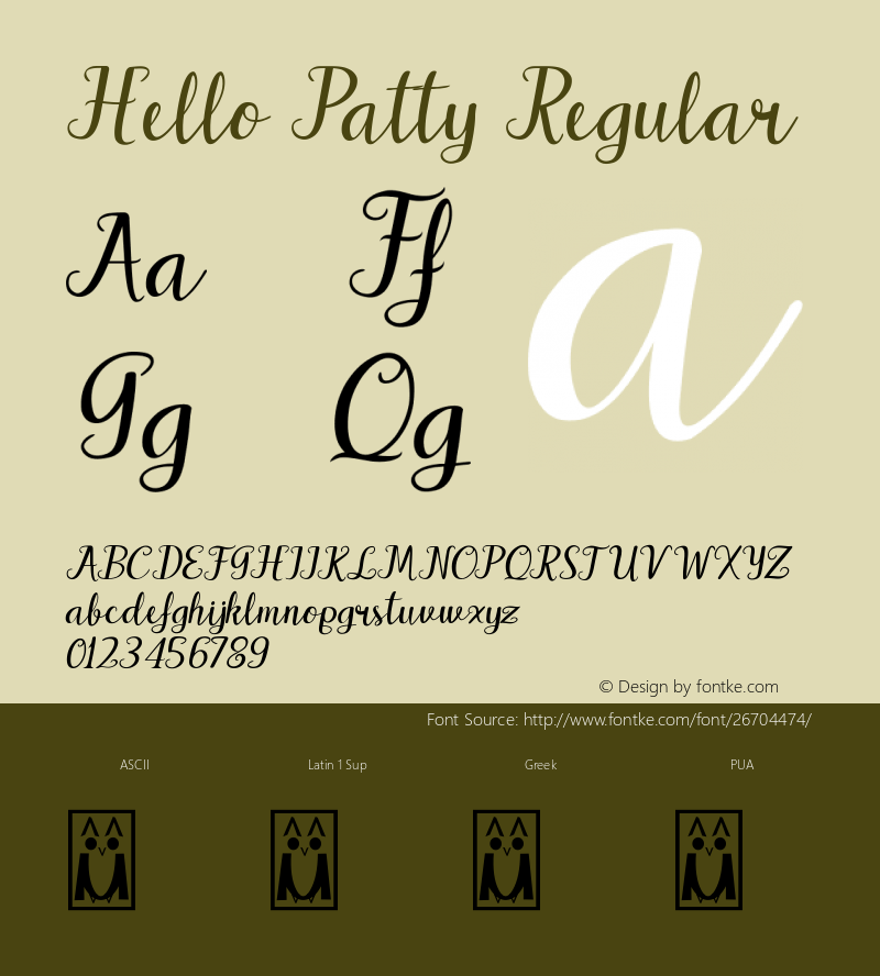 Hello Patty Version 1.00;August 27, 2018;FontCreator 11.5.0.2427 64-bit图片样张