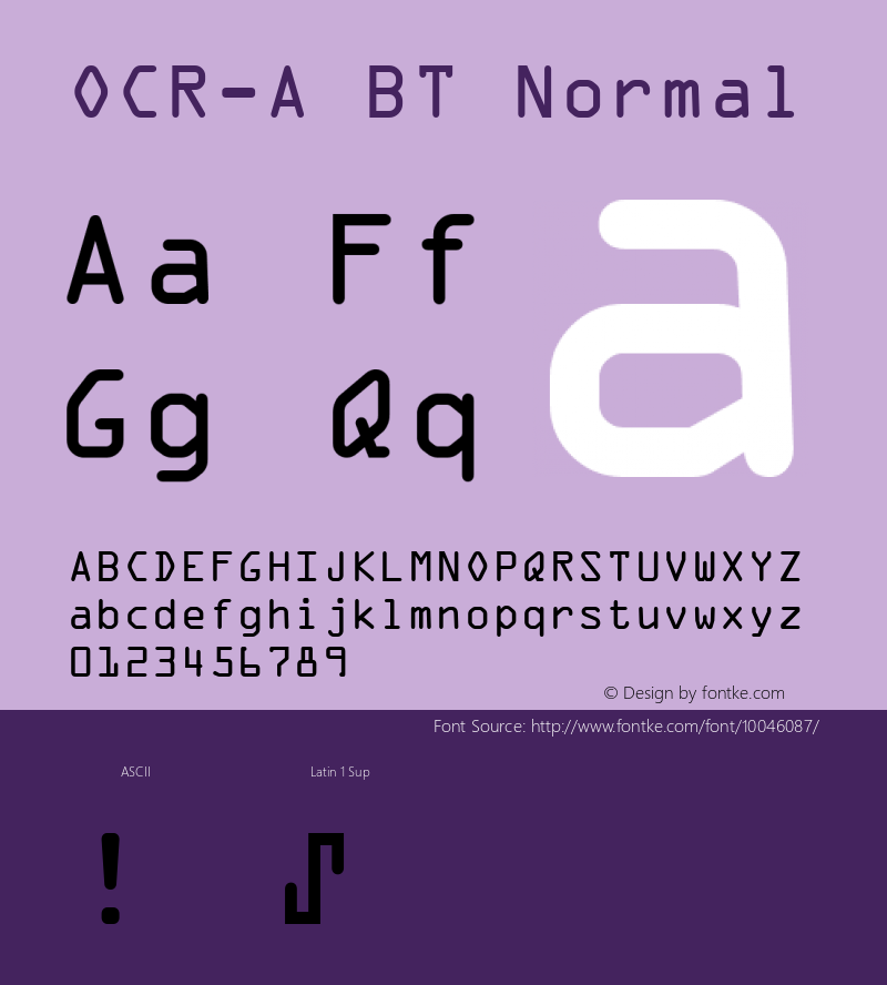 OCR-A BT Normal 1.0 Wed Apr 17 17:11:04 1996图片样张