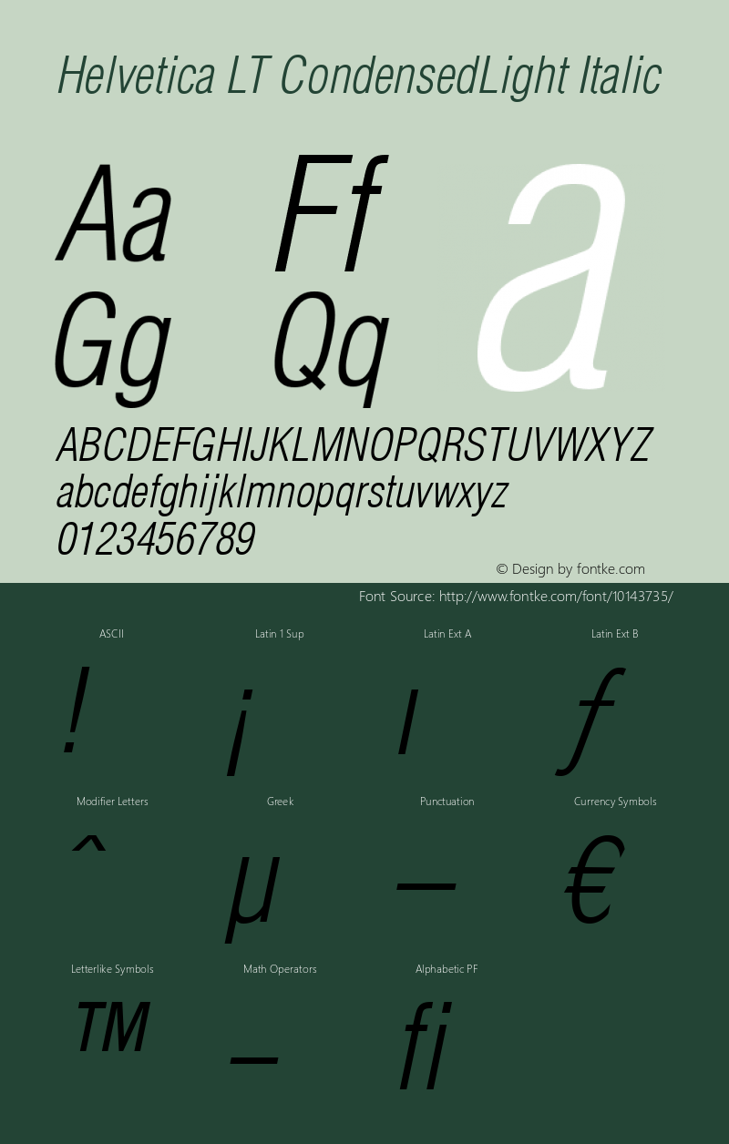 Helvetica LT CondensedLight Italic Version 6.1; 2002图片样张