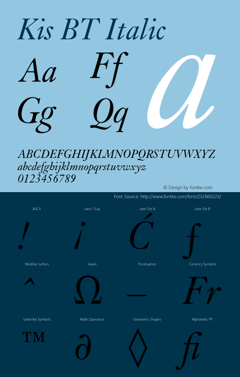 Kis BT Italic Version 1.01 emb4-OT图片样张