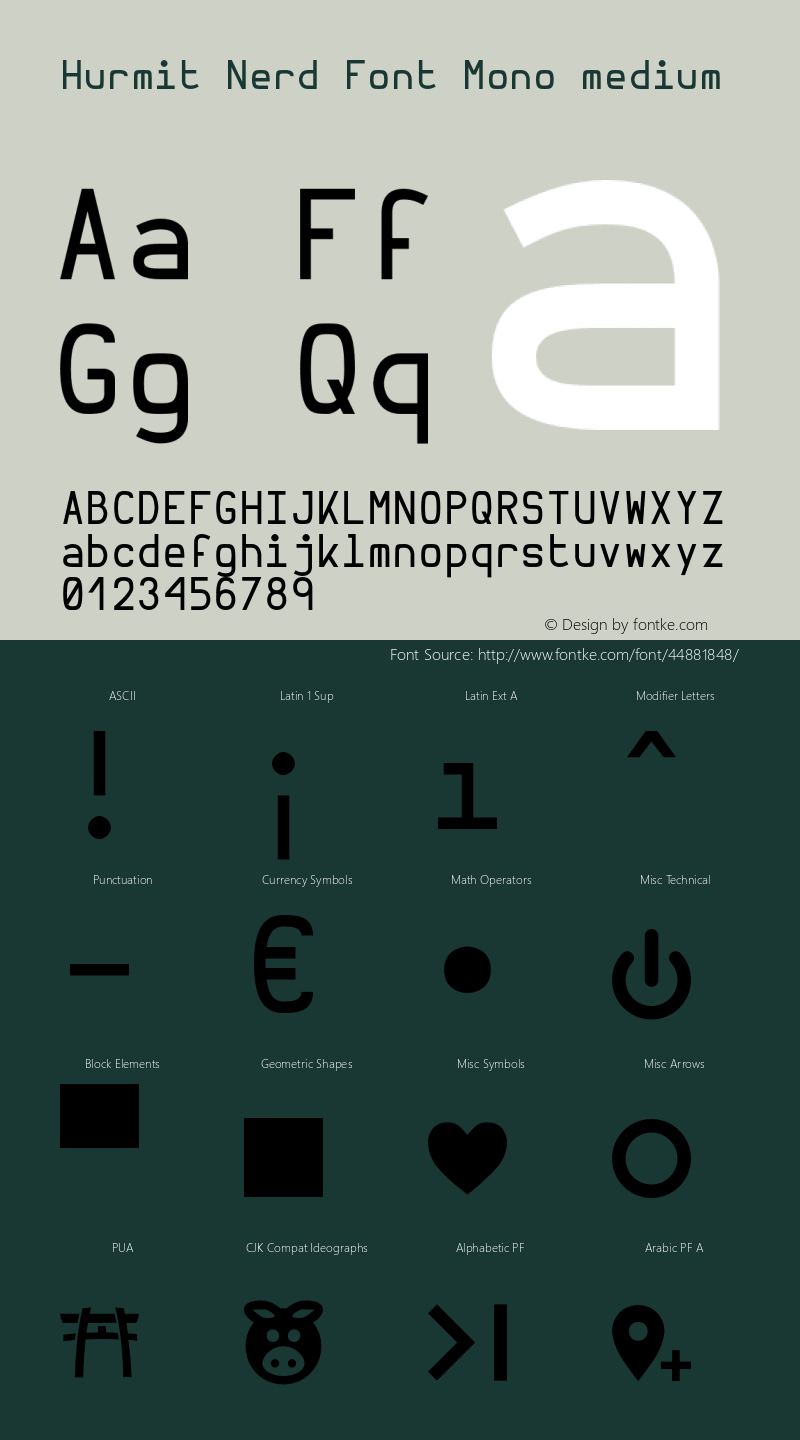 Hurmit Medium Nerd Font Complete Mono Version 1.21;Nerd Fonts 2.0.图片样张