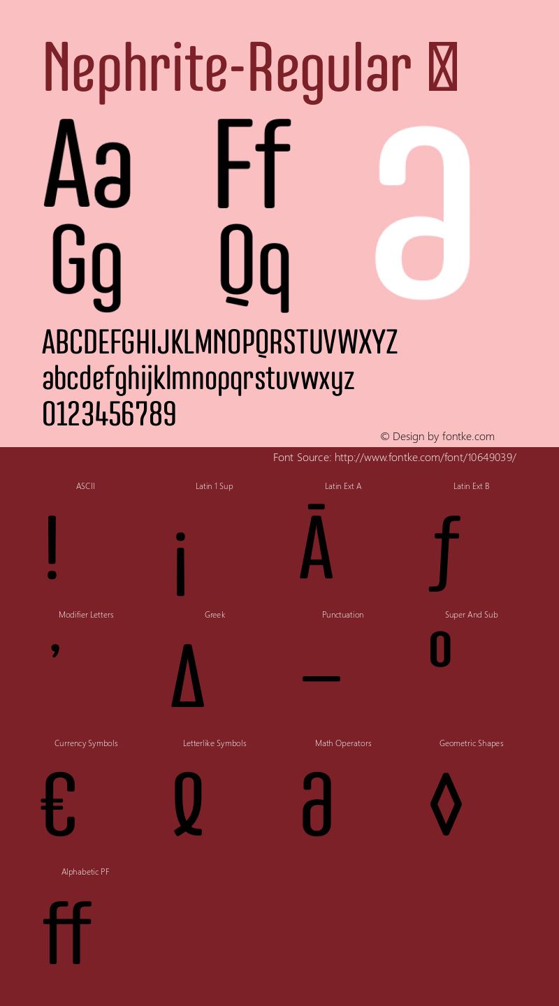 Nephrite-Regular ☞ Version 1.000;com.myfonts.easy.nine-font.nephrite.regular.wfkit2.version.4kGW图片样张