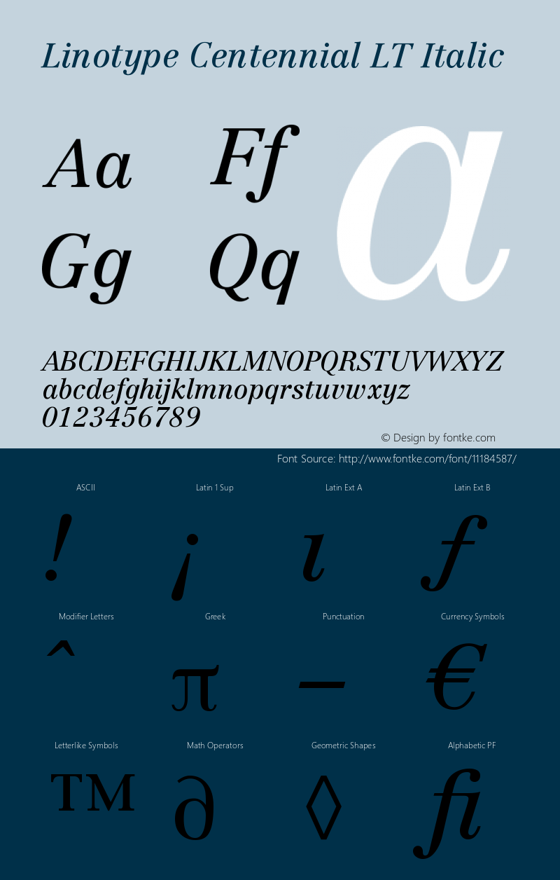Linotype Centennial LT Italic Version 006.000图片样张
