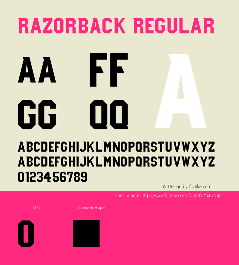 Razorback Regular Version 1.00 March 5, 2014, initial release图片样张