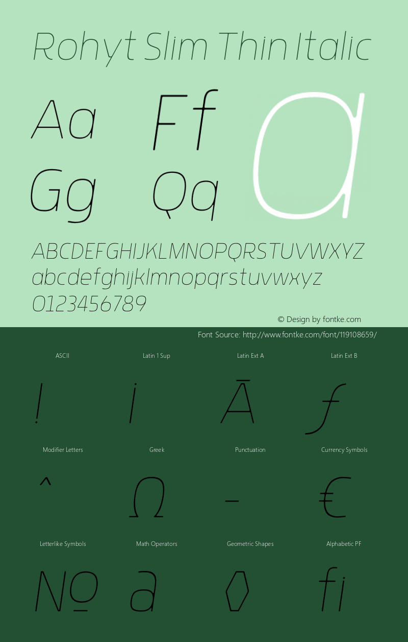 Rohyt Slim Thin Italic Version 1.000; wf-rip图片样张