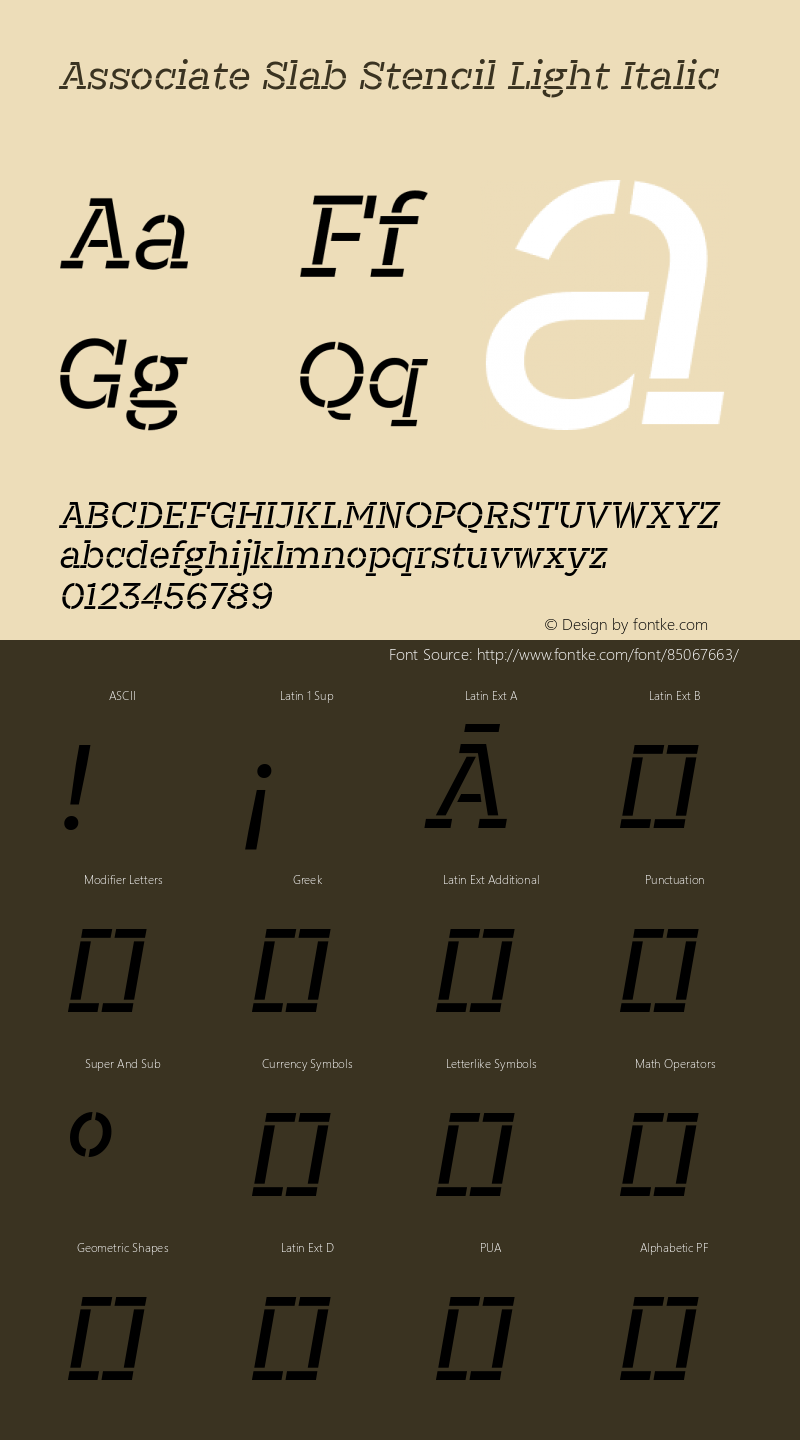 Associate Slab Stencil Light Italic Version 1.0图片样张