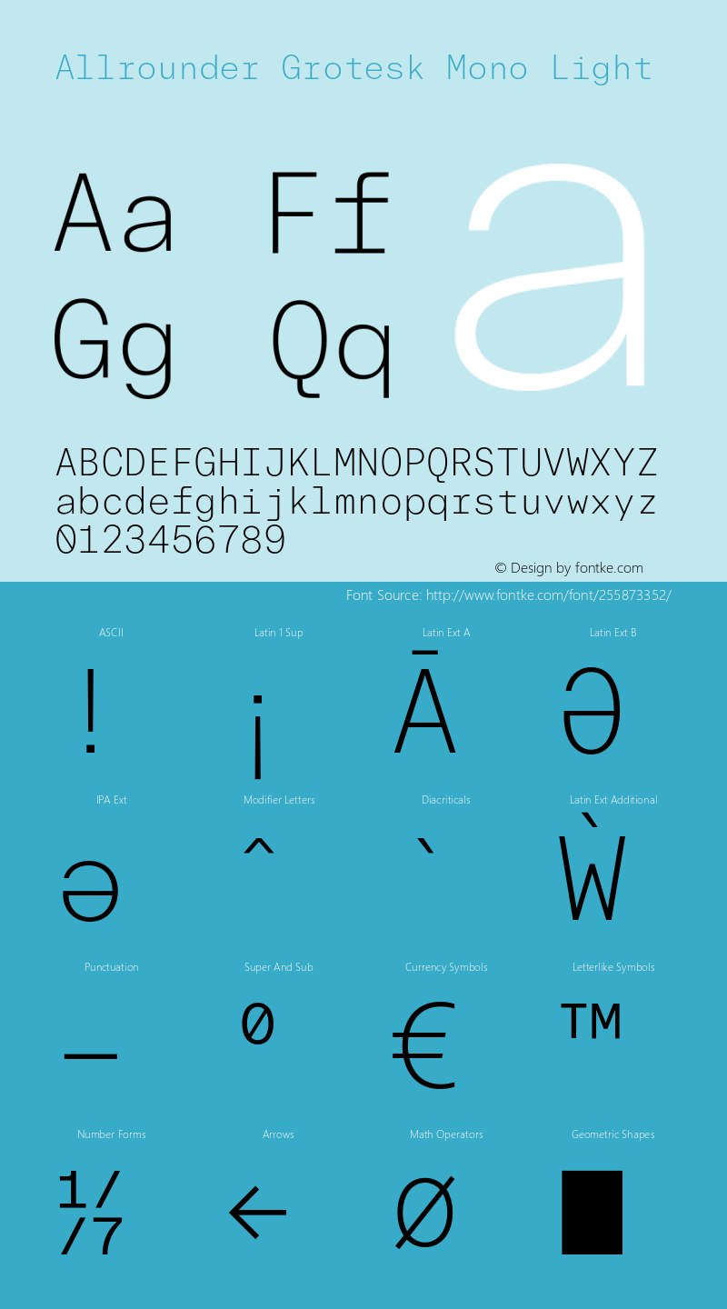 Allrounder Grotesk Mono Light Version 1.000;Glyphs 3.2 (3236)图片样张