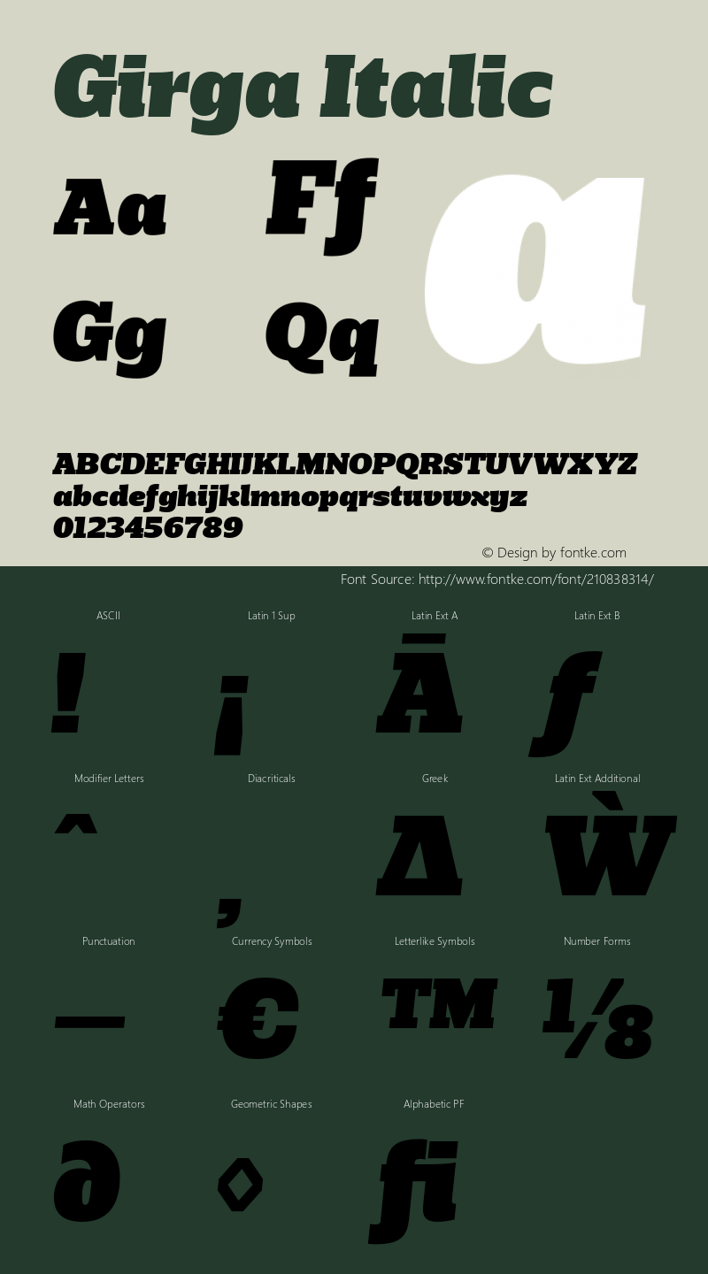 Girga-Italic Version 1.001;PS 001.001;hotconv 1.0.56;makeotf.lib2.0.21325图片样张