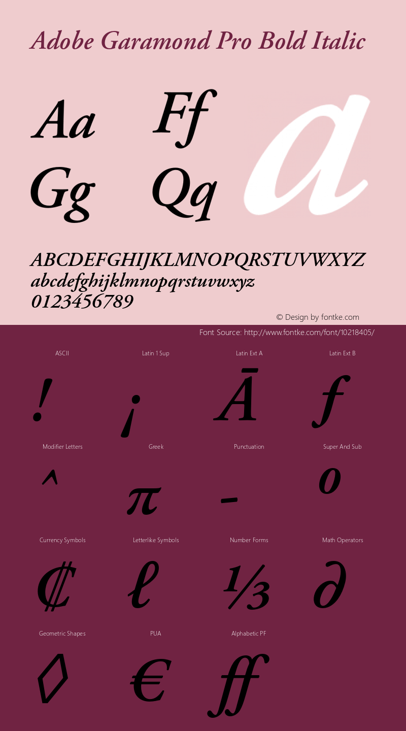 Adobe Garamond Pro Bold Italic Version 2.040;PS 2.000;hotconv 1.0.51;makeotf.lib2.0.18671图片样张