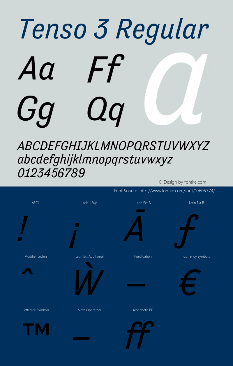 Tenso 3 Regular Version 1.035;com.myfonts.exljbris.tenso.italic.wfkit2.41Eg图片样张