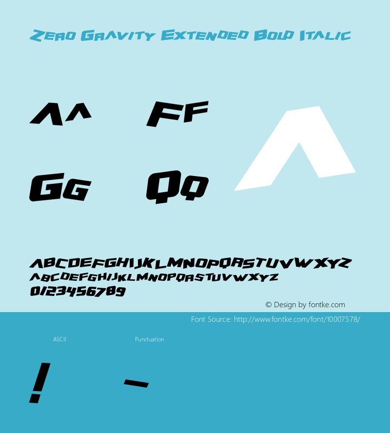 Zero Gravity Extended Bold Italic Macromedia Fontographer 4.1 2/10/99图片样张