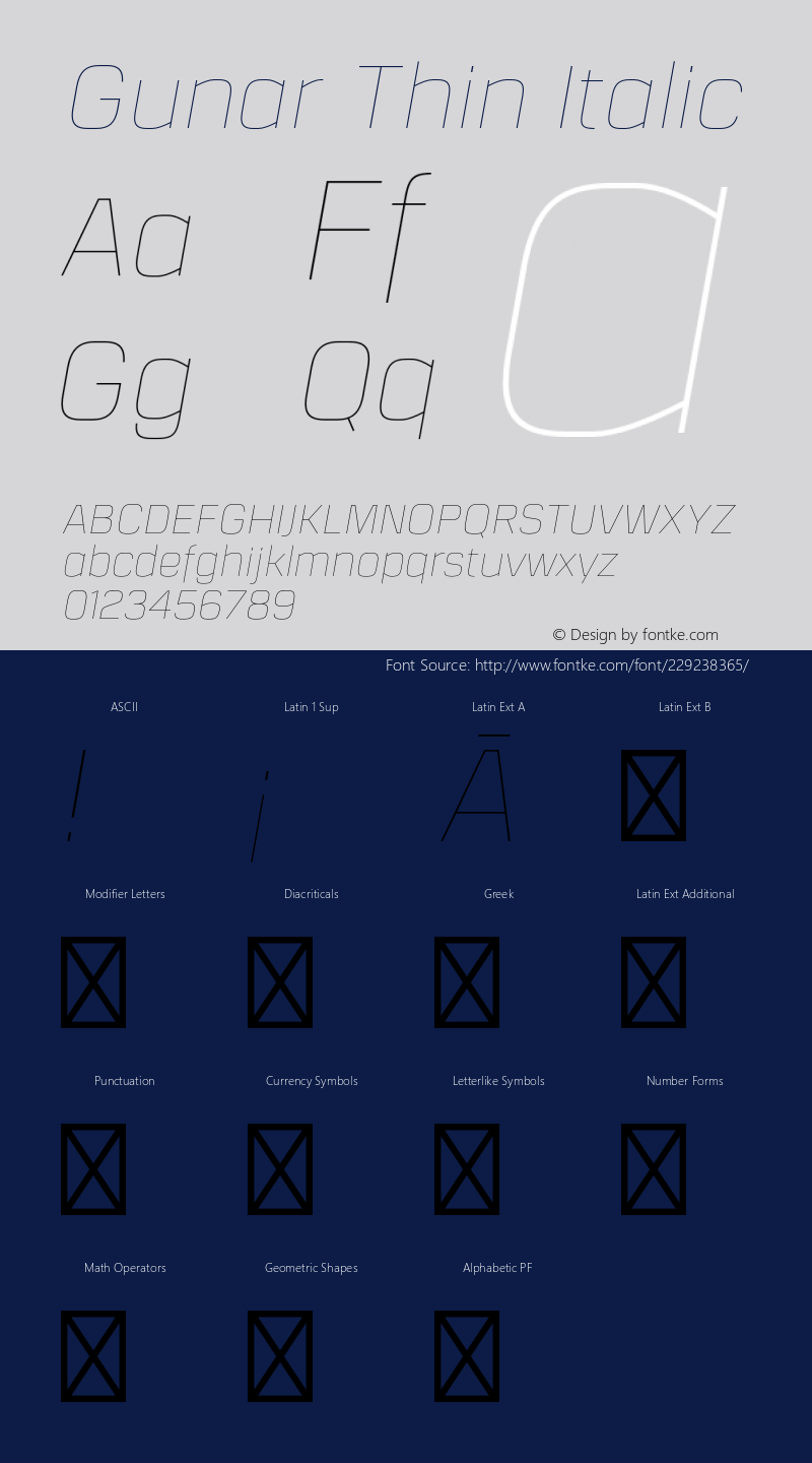 Gunar Thin Italic Version 1.000;PS 001.000;hotconv 1.0.70;makeotf.lib2.5.58329图片样张