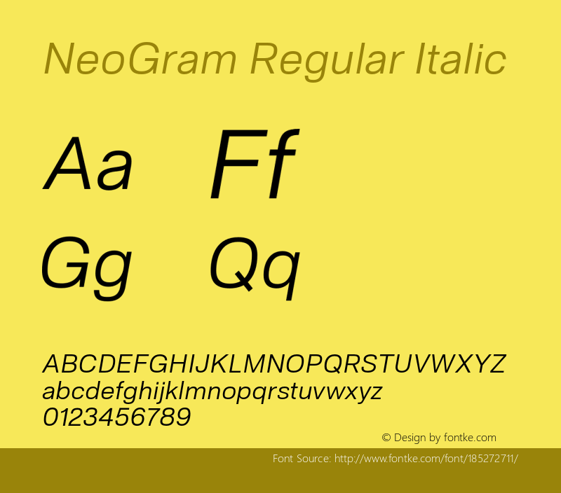 NeoGram Regular Italic Version 2.000 July 2021图片样张