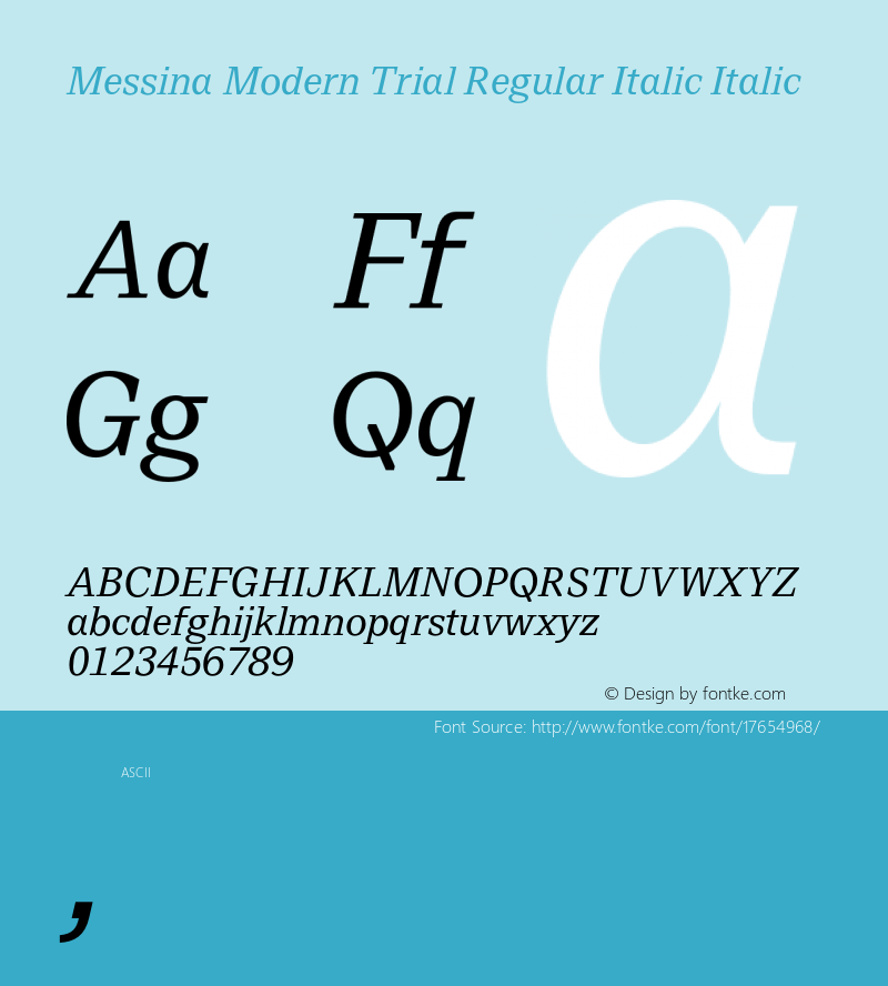 Messina Modern Trial Regular Italic Italic Version 2.000;PS 002.000;hotconv 1.0.88;makeotf.lib2.5.64775图片样张