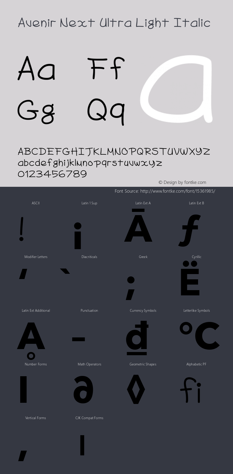 Avenir Next Ultra Light Italic 8.0d5e5图片样张