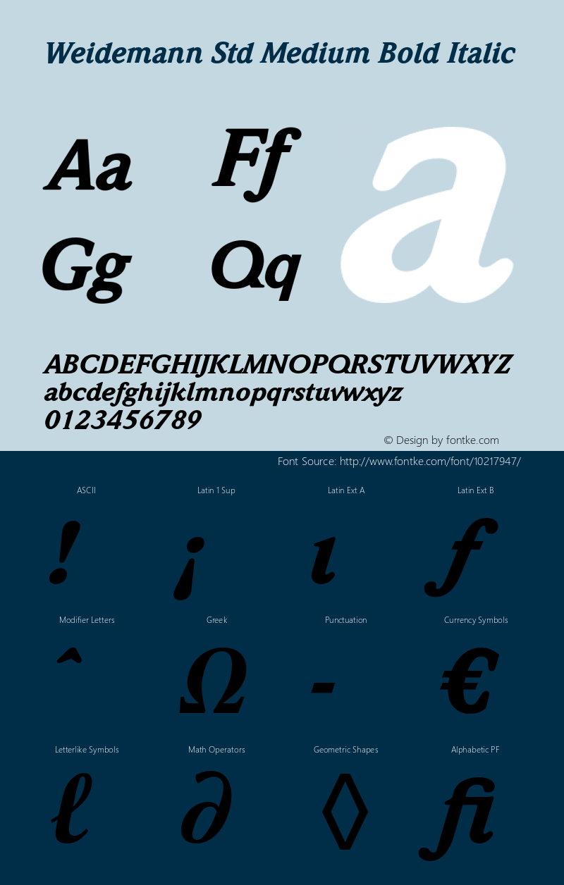 Weidemann Std Medium Bold Italic Version 2.031;PS 002.000;hotconv 1.0.50;makeotf.lib2.0.16970图片样张