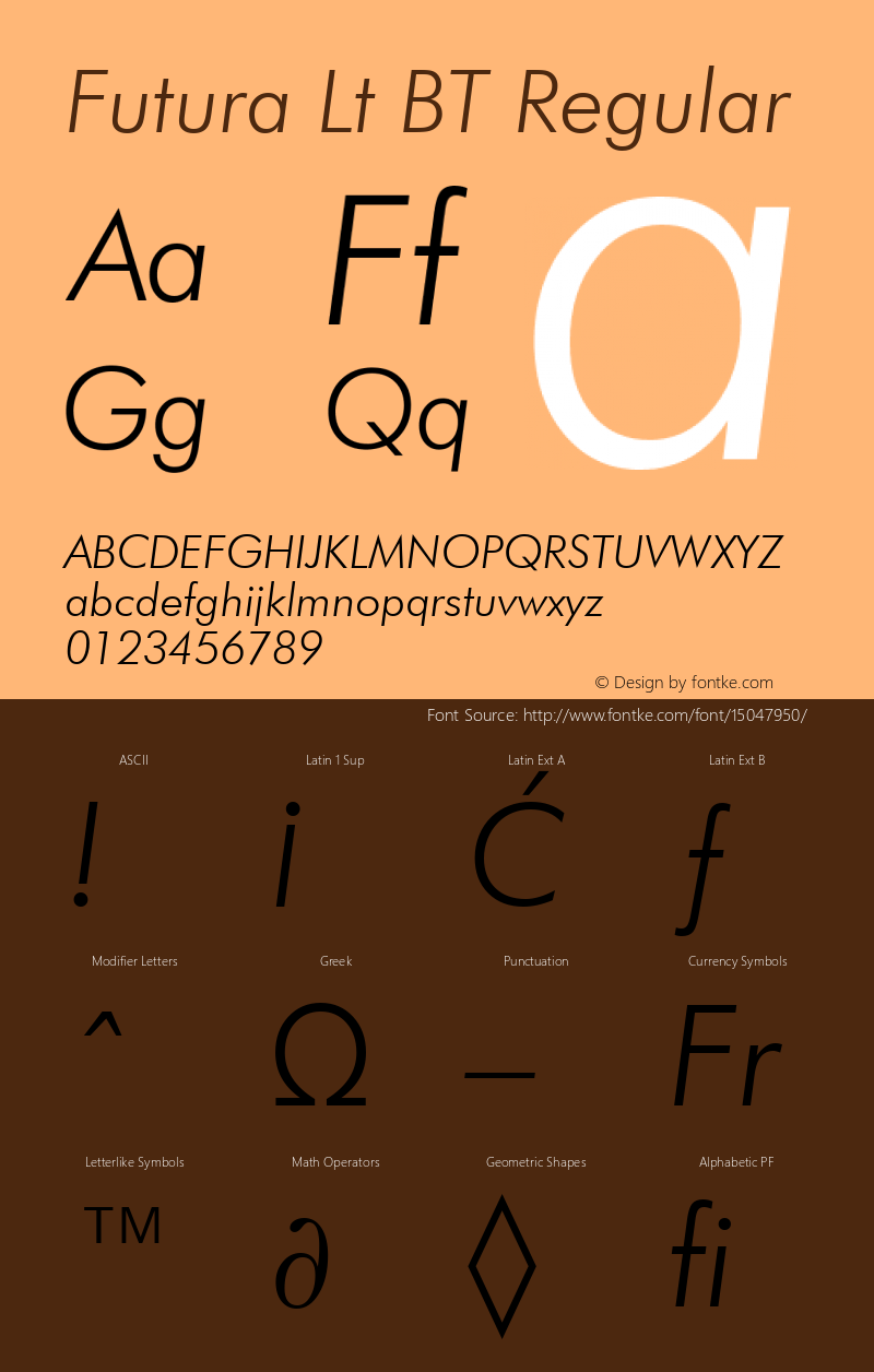 Futura Lt BT Regular Version 1.01 emb4-OT;com.myfonts.easy.bitstream.futura.light-italic.wfkit2.version.2fr5图片样张