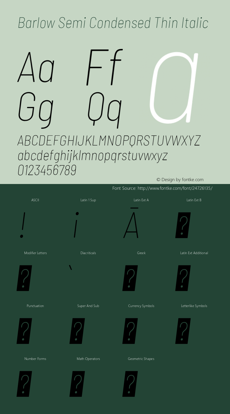 Barlow Semi Condensed Thin Italic Version 1.208;PS 001.208;hotconv 1.0.88;makeotf.lib2.5.64775图片样张