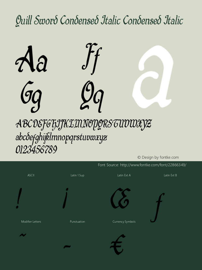 Quill Sword Condensed Italic Version 1.0; 2015图片样张