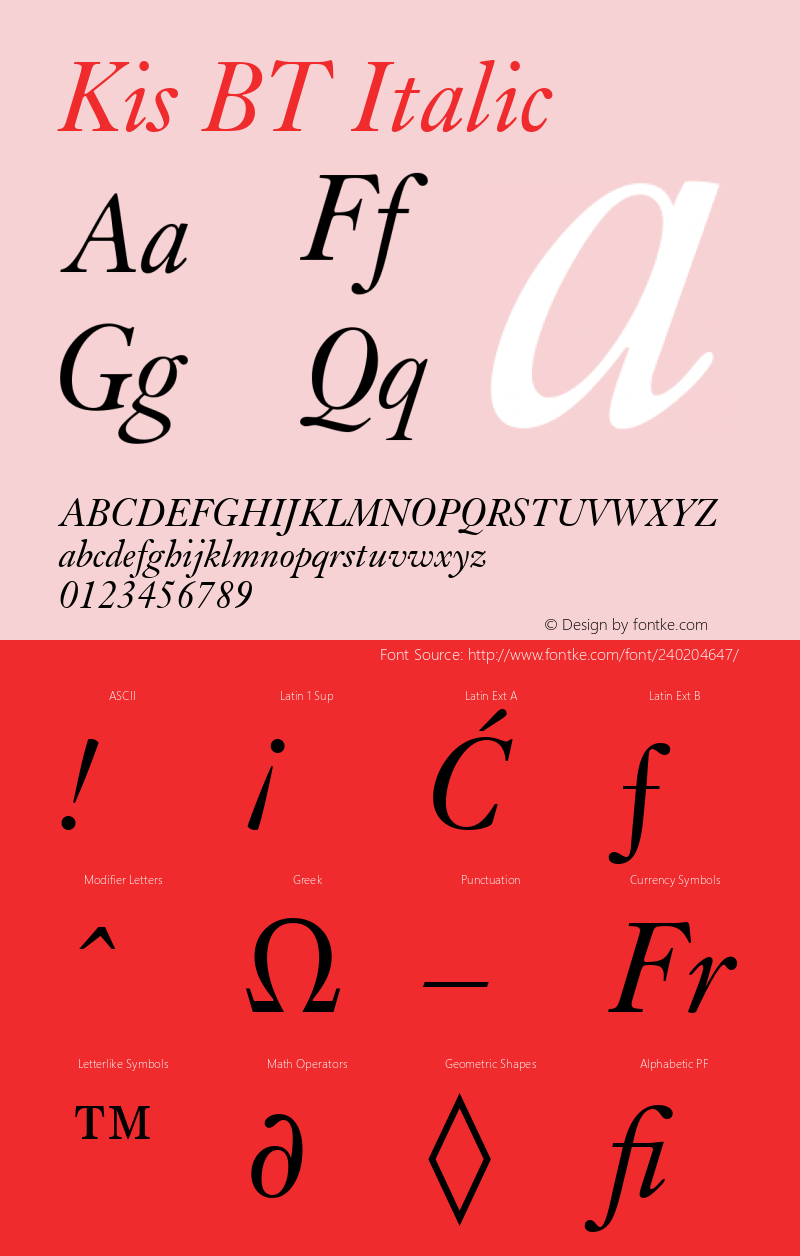 Kis BT Italic Version 1.01 emb4-OT图片样张