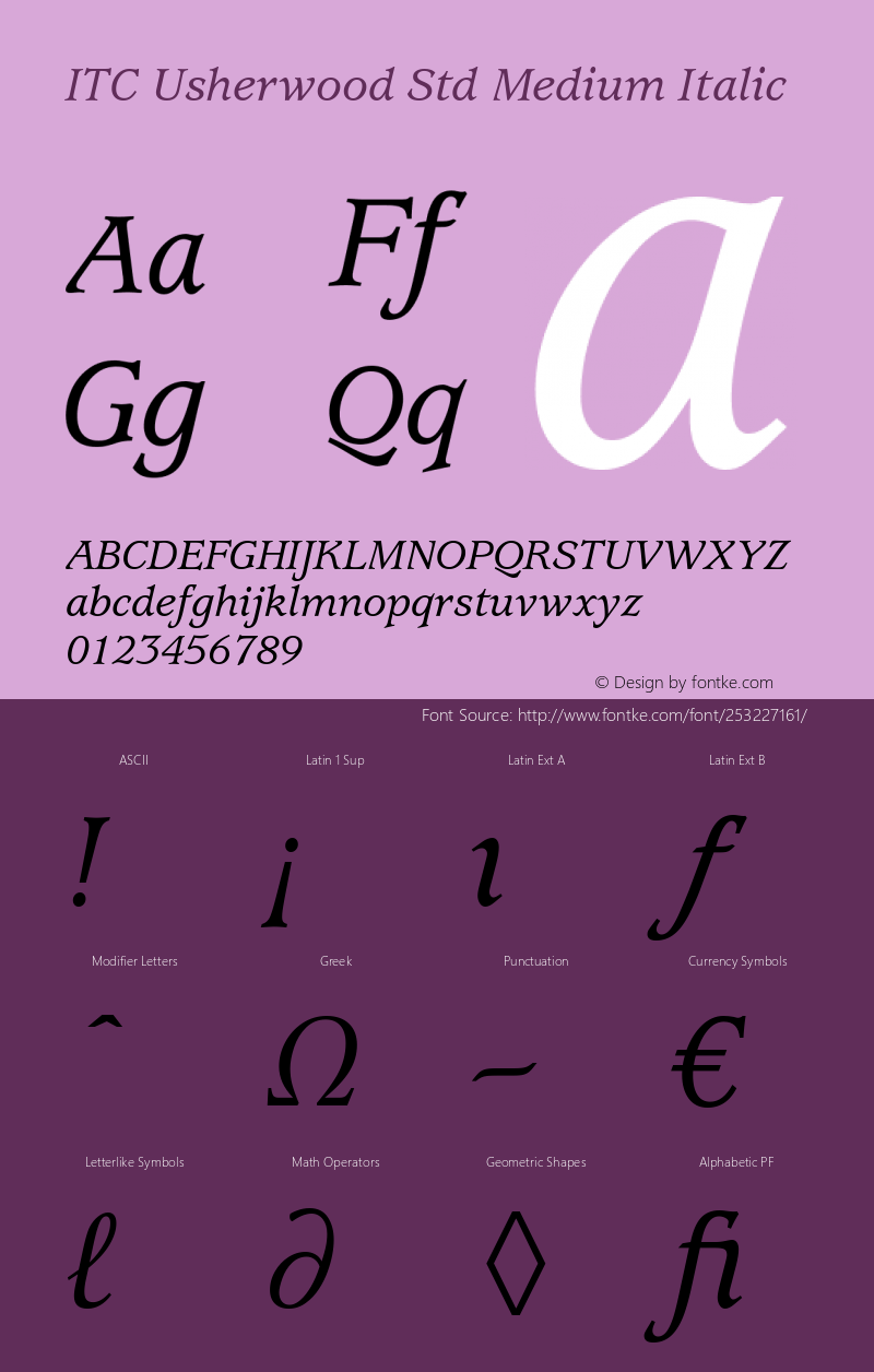 ITC Usherwood Std Medium Italic Version 3.00 Build 1000图片样张