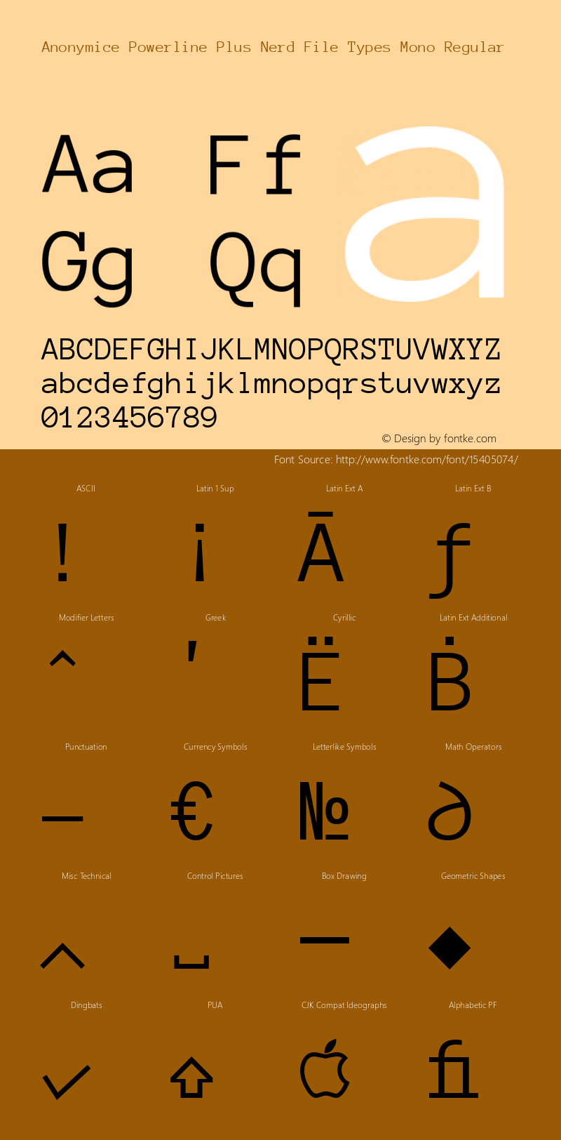 Anonymice Powerline Plus Nerd File Types Mono Regular Version 1.002图片样张