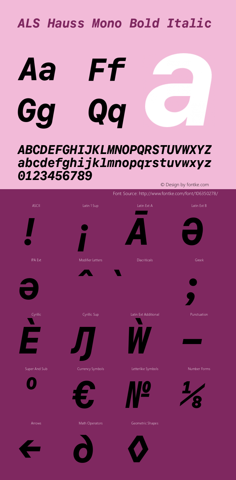 ALS Hauss Mono Bold Italic Version 1.300;hotconv 1.0.109;makeotfexe 2.5.65596图片样张
