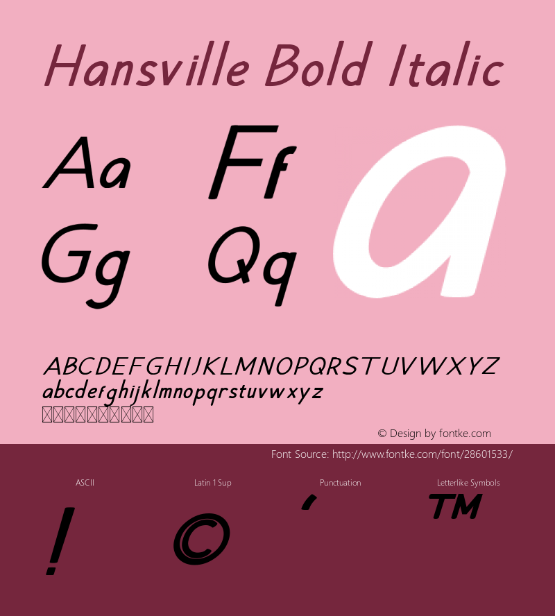 Hansville Bold Italic Version 1.002;Fontself Maker 3.1.1图片样张