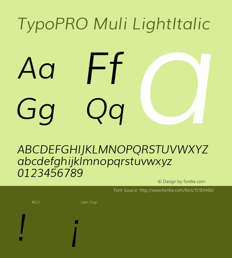 TypoPRO Muli LightItalic Version 2.0; ttfautohint (v1.00rc1.2-2d82) -l 8 -r 50 -G 200 -x 0 -D latn -f none -w G -W图片样张