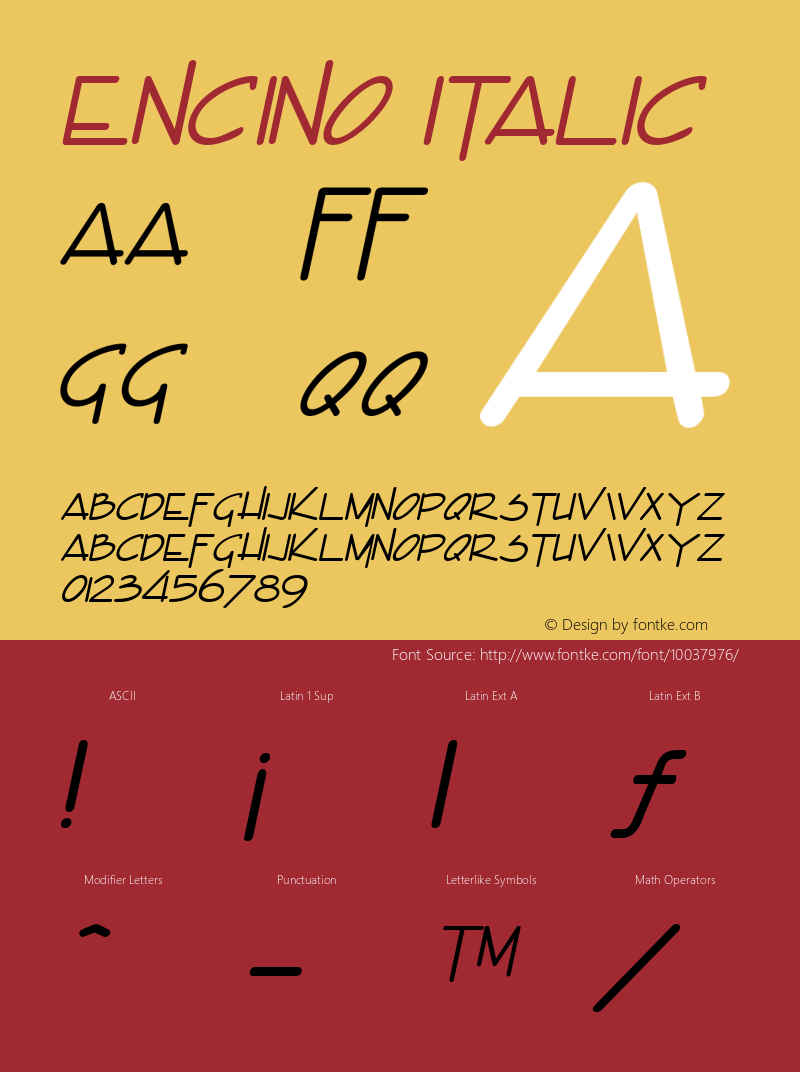 Encino Italic The IMSI MasterFonts Collection, tm 1995, 1996 IMSI (International Microcomputer Software Inc.)图片样张