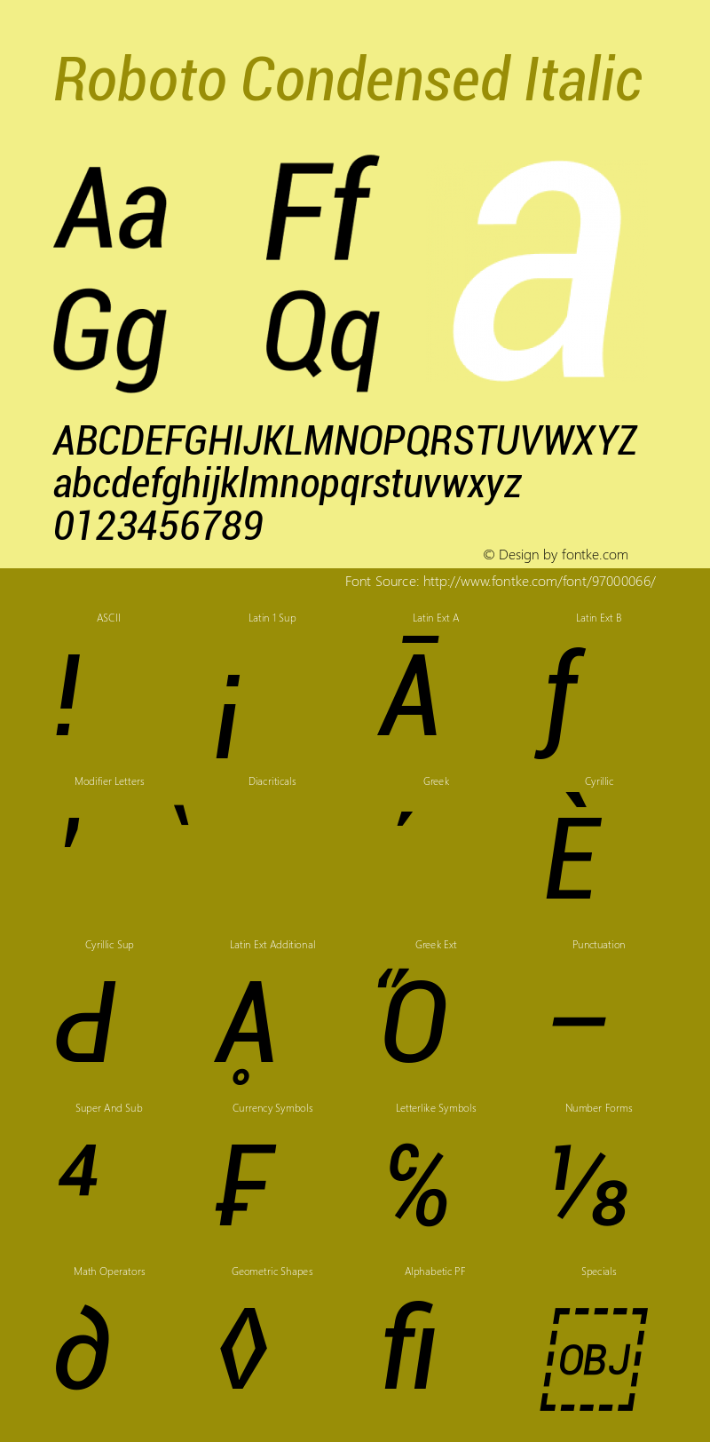 Roboto Condensed Italic Version 1.00000; 2011图片样张