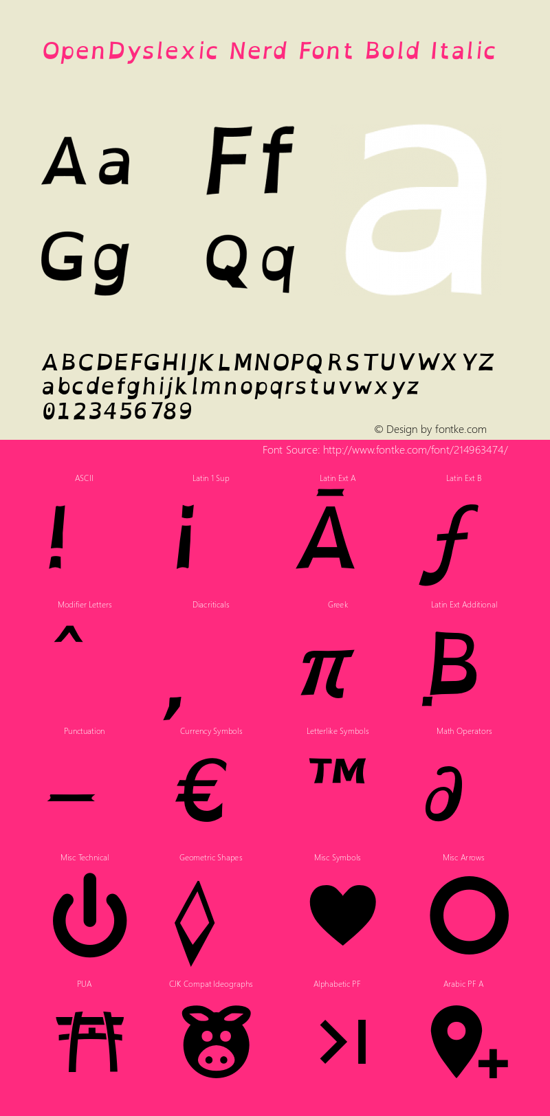 OpenDyslexic Bold Italic Nerd Font Complete Version 002.001;Nerd Fonts 2.1.0图片样张
