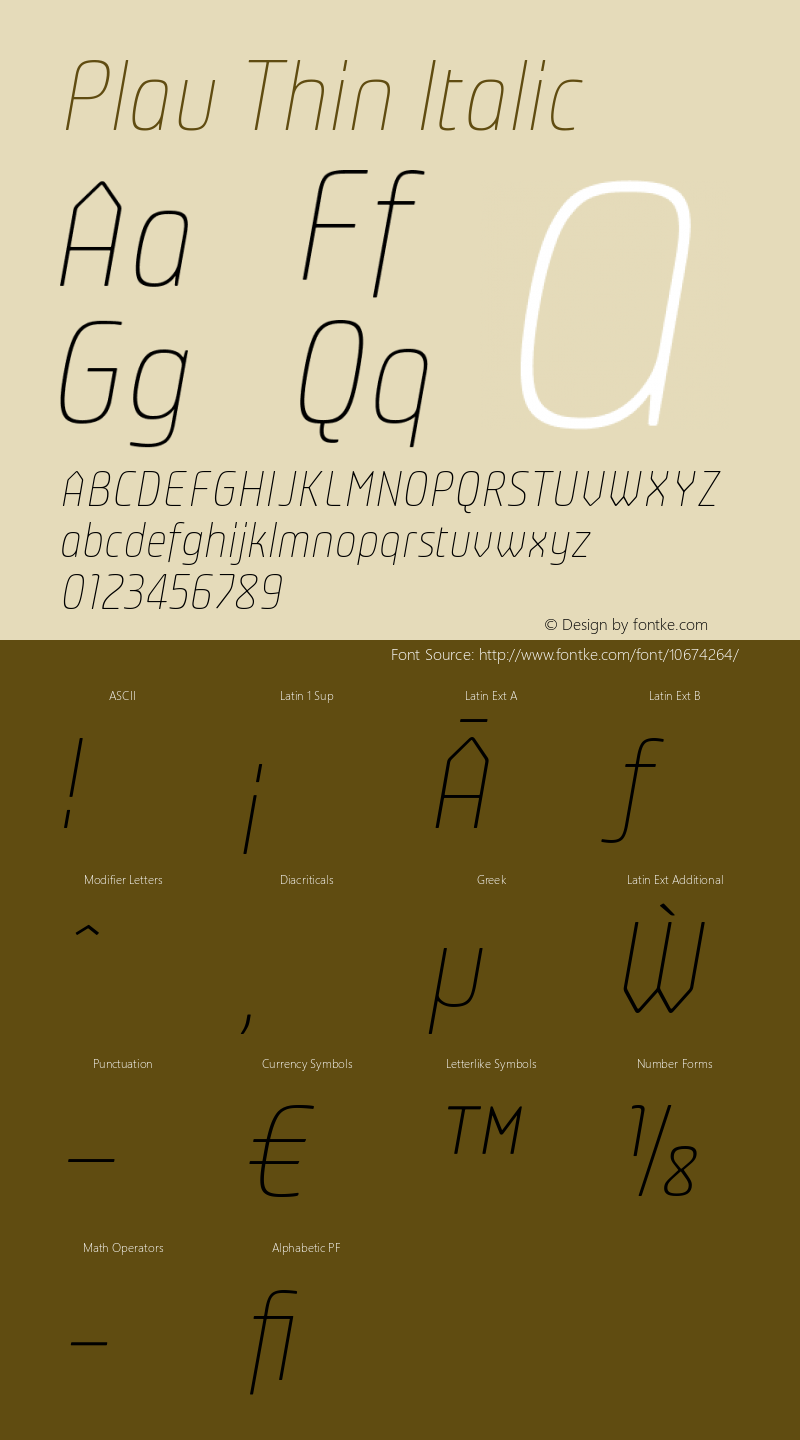 Plau Thin Italic Version 2.001;PS 002.001;hotconv 1.0.70;makeotf.lib2.5.58329; ttfautohint (v0.92) -l 8 -r 50 -G 200 -x 14 -w 