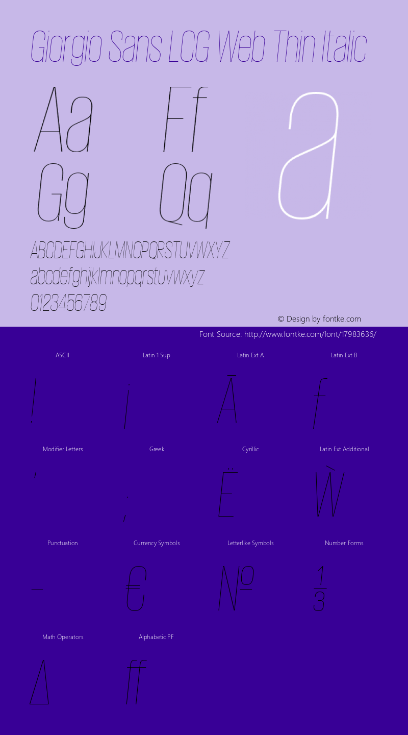 Giorgio Sans LCG Web Thin Italic Version None 2012图片样张