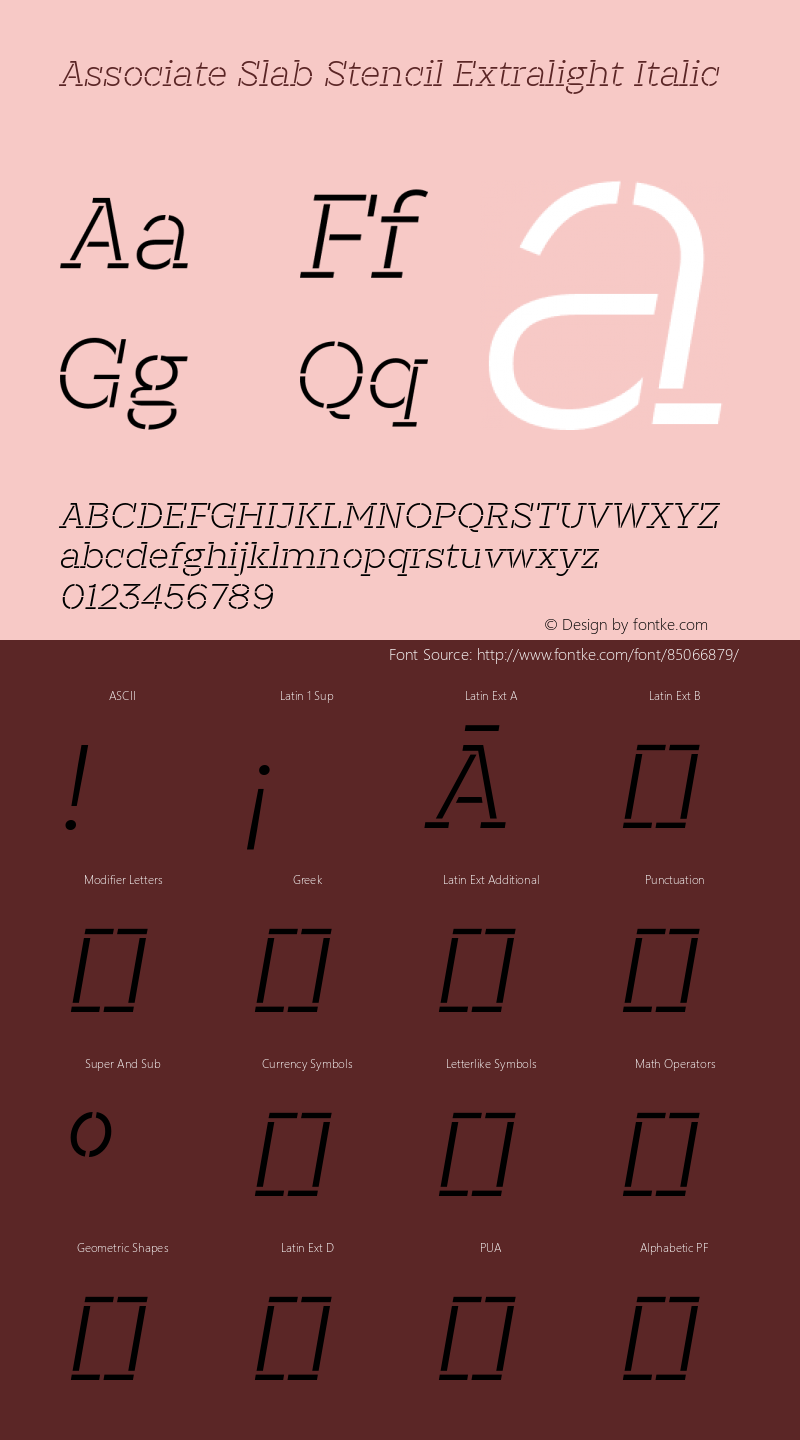 Associate Slab Stencil Extralight Italic Version 1.0图片样张