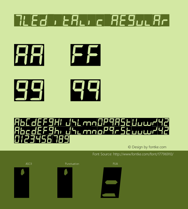 7LED italic Regular 2010; 1.0, initial release图片样张