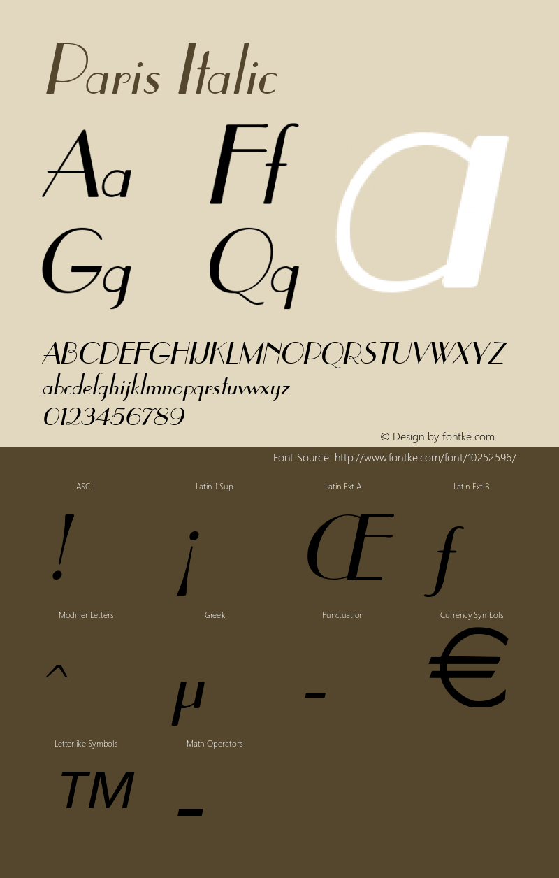 Paris Italic Altsys Fontographer 4.1 11/10/95图片样张